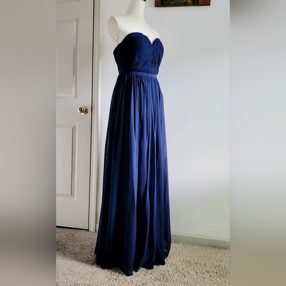 Weddington Blue Strapless Chiffon‎ Full Length Maxi Dress Gown Size 2 - Picture 4 of 14
